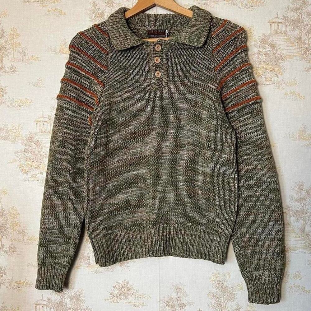 Vintage 70s JCPenney Prep Stop Knit Polo | Striped Retro Pullover | Small
